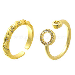 2Pcs 2 Styles Brass Micro Pave Clear Cubic Zirconia Cuff Rings for Women&nbsp;RJEW-S399-02G