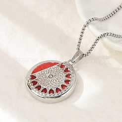 316 Surgical Stainless Steel Aromatherapy Diffuser Perfume Hollow Flat Round Pendant Box Chain Necklaces&nbsp;NJEW-R016-01P-06