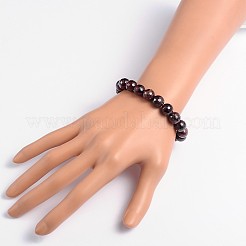 Faceted Natural Garnet Round Bead Stretch Bracelets&nbsp;BJEW-JB09123