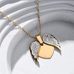 304 Stainless Steel Polymer Clay Rhinestones Wing Openable Pendant Necklaces for Women&nbsp;NJEW-Z065-14G-03