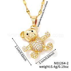 Cartoon Bear Brass Micro Pave Shiny Clear Cubic Zirconia Pendant Necklaces for Women&nbsp;EB4011-2