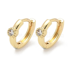 Flat Round Brass Micro Pave Clear Cubic Zirconia Hoop Earrings&nbsp;EJEW-Z102-37G