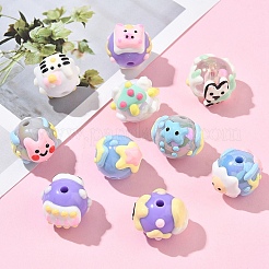 10Pcs 10 Styles Hand Painted Cartoon Opaque Acrylic with Enamel Beads&nbsp;MACR-YW0003-30