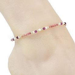Natural Rainbow Moonstone & Rhodonite & Ruby Faceted Round and Potato Natural Pearl Beaded Anklets&nbsp;AJEW-AN00855-02