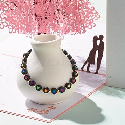Flat Round with Heart Beaded Stretch Bracelet for Women&nbsp;BJEW-JB07552-03