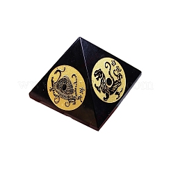 Natural Obsidian Pyramid with Mythical Beast Sign Figurines&nbsp;PW-WG94436-01