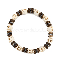Natural Coconut & Synthetic Turquoise & Non-magnetic Synthetic Hematite Beads Stretch Bracelets for Men&nbsp;BJEW-JB12133-01