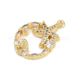 Summer Brass Micro Pave Clear Cubic Zirconia Sea Animal Connector Charms&nbsp;KK-C114-29B-G