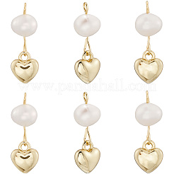 6Pcs Brass & Natural Pearl Heart Pendants&nbsp;KK-BBC0019-31