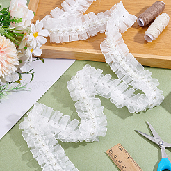 5M Chiffon Flower Lace Trim Ribbon with Imitation Pearl&nbsp;OCOR-ME0001-60