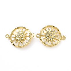 Rack Plating Brass Micro Pave Clear Cubic Zirconia Connector Charms&nbsp;LS-KK-C008-07G