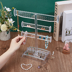 3-Tier T Bar Plastic Jewelry Towers for Earrings Rings&nbsp;ODIS-WH0030-204