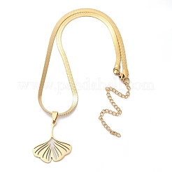 Ginkgo Leaf 201 Stainless Steel Herringbone Chains Pendant Necklaces&nbsp;NJEW-K253-36G