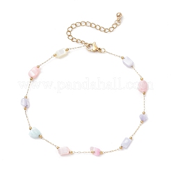 Dyed Nuggets Natural Shell & 304 Stainless Steel Link Chain Anklets&nbsp;AJEW-AN00726