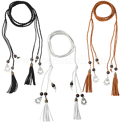 3Pcs 3 Colors Bohemian Imitation Leather Braided Tassel Wrap Chain Belts&nbsp;AJEW-GF0011-98
