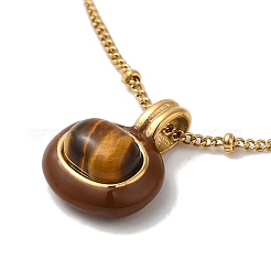 Natural Tiger Eye Enamel Oval Pendant Necklace&nbsp;NJEW-D054-06A-G