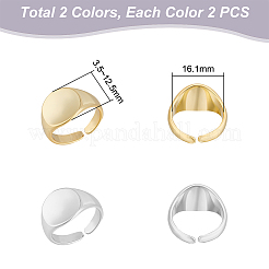 4Pcs 2 Colors Brass Flat Round Signet Ring&nbsp;RJEW-UN0002-60