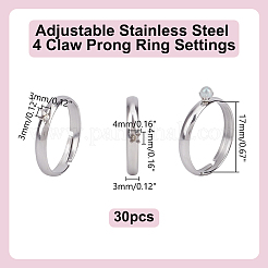30Pcs 304 Stainless Steel Cuff Ring Components&nbsp;STAS-HY0001-92