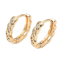 Twist Brass Micro Pave Cubic Zirconia Hoop Earrings&nbsp;KK-CBACA55-20G