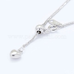 Anti-Tarnish Adjustable Rhodium Plated 925 Sterling Silver Wheat Chain Necklaces&nbsp;NJEW-L456-003A-P