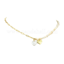 Mother's Day Natural Baroque Keshi Pearl Heart Pendant Pearl Beaded & Brass Paperclip Chain Necklaces for Women&nbsp;NJEW-JN06062