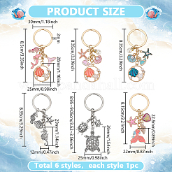 6Pcs 6 Styles Zinc Alloy Keychain&nbsp;KEYC-PH0002-16
