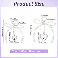 2Pcs 2 Styles Heart & Bowknot Acrylic Imitation Pearls Pendant Decorations&nbsp;HJEW-BBC0001-04