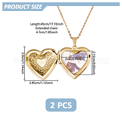 2Pcs 316 Surgical Stainless Steel Heart Photo Locket Pendant Cable Chain Necklaces for Women&nbsp;NJEW-DC0001-15G