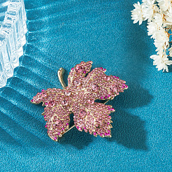Autumn Maple Leaf Light Gold Alloy Rhinestone Brooch Pins&nbsp;JEWB-TADJ0001-01A