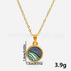 Stylish 304 Stainless Steel Pave Natural Paua Shell Flat Round Pendant Necklaces Simple Design Jewelry&nbsp;DP7329-3