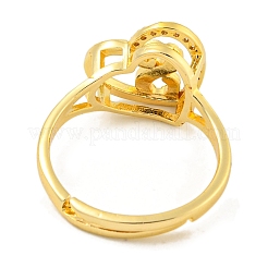 Heart with Letter Rack Plating Brass Micro Pave Cubic Zirconia Adjustable Rings for Women&nbsp;RJEW-I105-06G-S