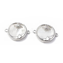 Eco-Friendly Rack Plating Brass Pave Clear Cubic Zirconia Connector Charms with White Shell&nbsp;KK-F845-02P