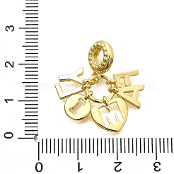 Brass Clear Cubic Zirconia Word FAMILY Heart European Dangle Charms&nbsp;X-KK-C087-14G