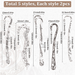 10Pcs 5 Styles Tibetan Style Alloy Bookmark Findings with Holes&nbsp;FIND-SC0008-98