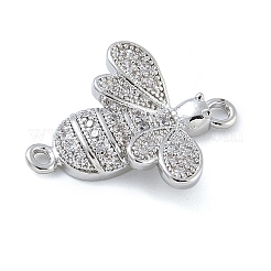 Rack Plating Brass Micro Pave Clear Cubic Zirconia Bee Connector Charms&nbsp;KK-A234-072P
