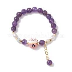 3Pcs Natural Amethyst & Carnelian & Dyed Malaysia Beaded Stretch Bracelets&nbsp;BJEW-JB11273