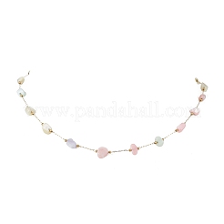 Dyed Nuggets Natural Shell & 304 Stainless Steel Link Chain Necklaces&nbsp;NJEW-JN05449