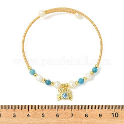 Brass Micro Pave Clear Cubic Zirconia Charm Bangles&nbsp;BJEW-JB13992