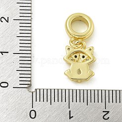 Rack Plating Brass Pave Clear & Black Cubic Zirconia Fox European Dangle Charms&nbsp;KK-Z067-55G
