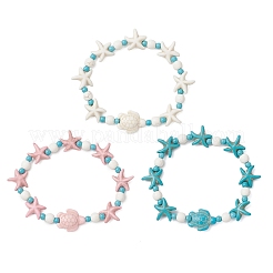 3Pcs 3 Colors Starfish & Turtle Synthetic Turquoise Beads Stretch Bracelets for Women&nbsp;BJEW-JB12129