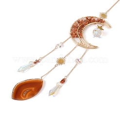 Wire Wrapped Natural Carnelian Moon with Tree of Life Pendant Decorations&nbsp;HJEW-K046-07G-03