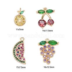 8Pcs 4 Style Real 18K Gold Plated Fruit Theme Brass Micro Pave Cubic Zirconia Pendants&nbsp;ZIRC-ZZ0001-06G