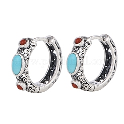 Oval Synthetic Turquoise Hoop Earrings&nbsp;EJEW-C178-07