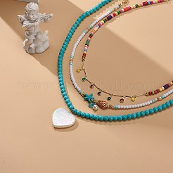 3Pcs 3Pcs Shell Pearl & Acrylic Heart & Enamel Pendant Necklaces Set&nbsp;NJEW-JN04038