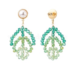 Glass Beaded Leaf Long Dangle Stud Earring&nbsp;EJEW-TA00134