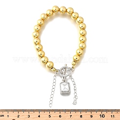 Round Brass Beads Charm Bracelets for Women&nbsp;BJEW-D317-05PG