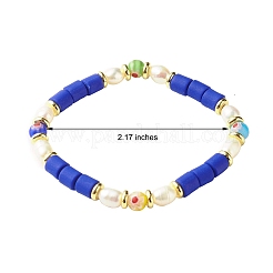 5Pcs 5 Style Handmade Polymer Clay Stretch & Brass Beaded & Alloy Link Chain Bracelets Set&nbsp;BJEW-SZ0001-66D