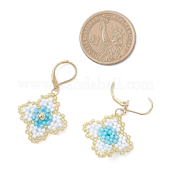 Handmade Glass Seed Beads Flower Leverback Earrings&nbsp;EJEW-MZ00578-01