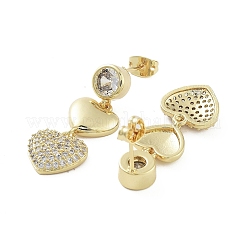 Heart Brass with Cubic Zirconia Dangle Stud Earrings&nbsp;EJEW-Q811-30G