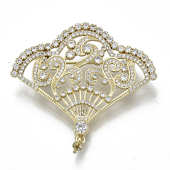 Brass Micro Pave Clear Cubic Zirconia Brooch Findings&nbsp;KK-N232-75-NF